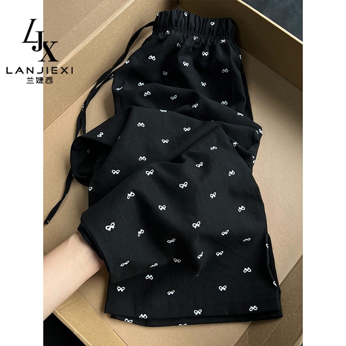 LANJIEXI Hàn Quốc Loose All Match Bow Dot Quần ống thẳng Quần áo nữ mùa hè Quần áo thường ngày