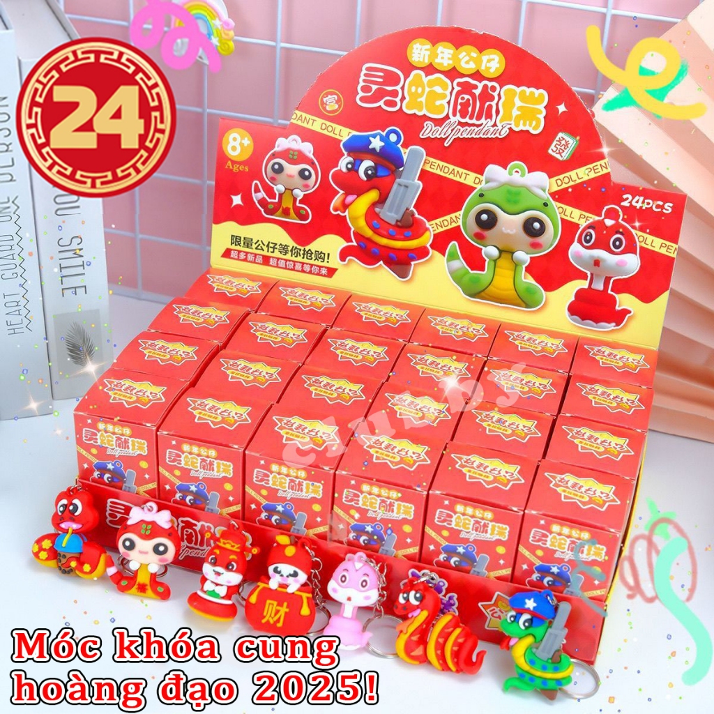 24Móc khóa tuổi tỵ blind box búp bê dễ hộp quà bí ẩn Tết quà tặng năm ...