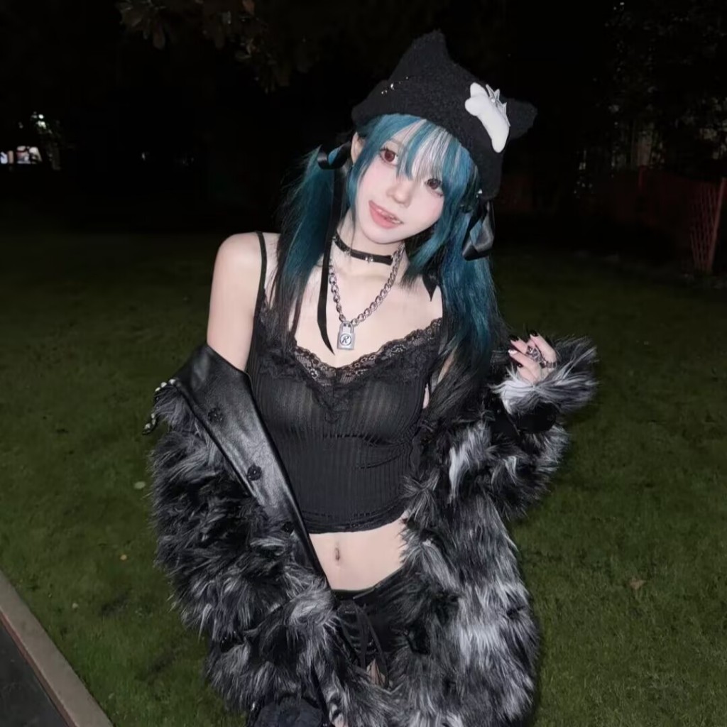 Gothic cô gái cay tối crop top retro đen tang ren viền áo vest yếm