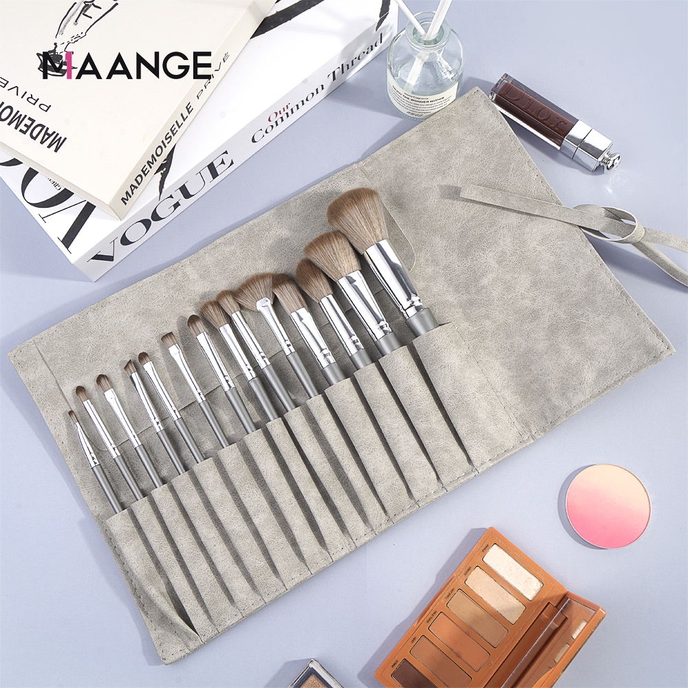 Ảnh Set cọ trang điểm cá nhân MAANGE 14 cây màu xám bạc có bao da 1414 1