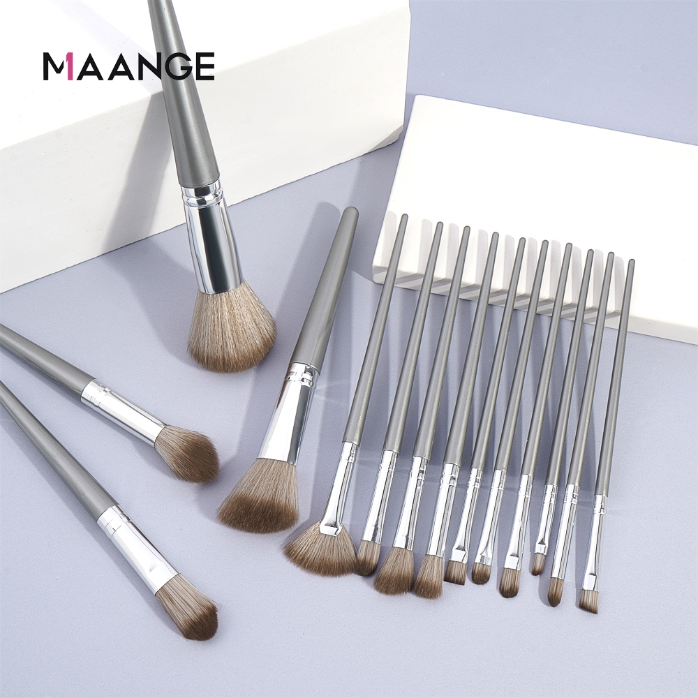 Ảnh Set cọ trang điểm cá nhân MAANGE 14 cây màu xám bạc có bao da 1414 2