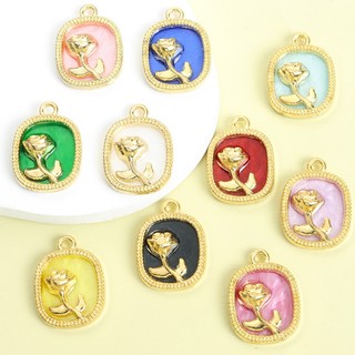 10 chiếc Charm hợp kim Acrylic nhiều màu thanh lịch phong cách Pháp - Mặt dây chuyền gương hoa hồng lãng mạn cho bông tai vòng cổ chuỗi xương đòn cao cấp DIY - Lý tưởng cho quà tặng ngày lễ tình nhân