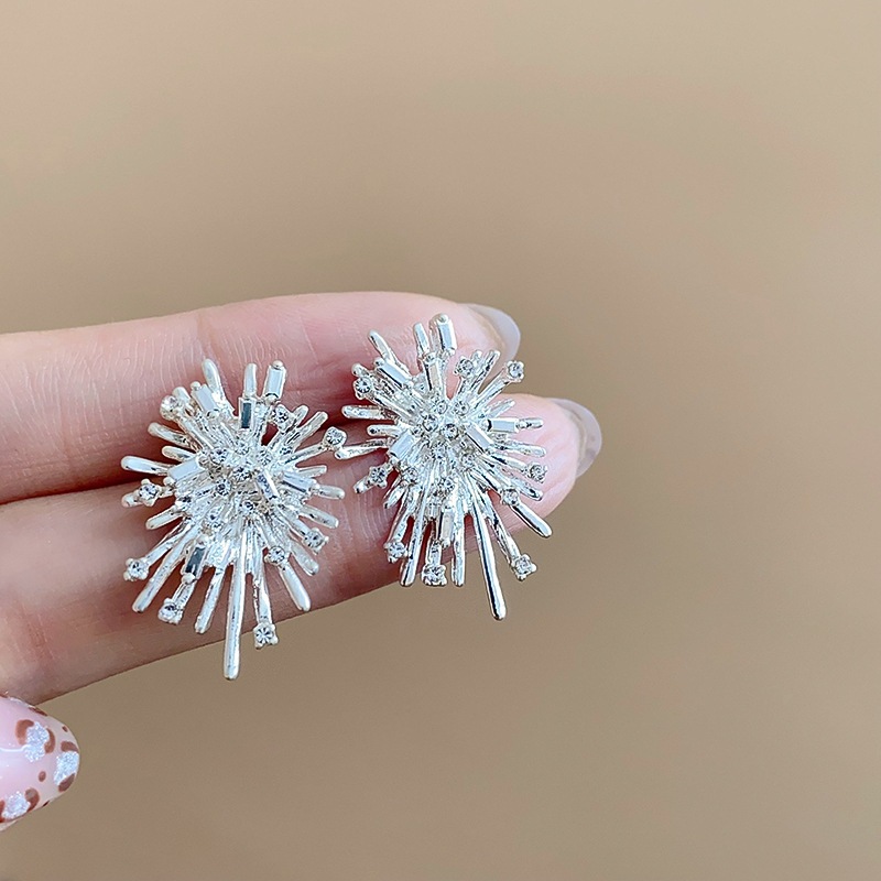 [Jewbeauty] Bộ kim bạc kim cương phóng đại bông tai pháo hoa thiết kế thích hợp bông tai thời trang cá tính thời trang cao cấp bông tai nữ