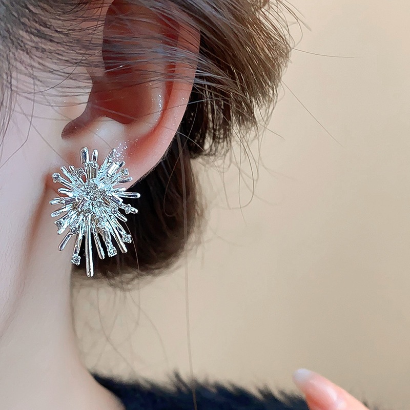[Jewbeauty] Bộ kim bạc kim cương phóng đại bông tai pháo hoa thiết kế thích hợp bông tai thời trang cá tính thời trang cao cấp bông tai nữ