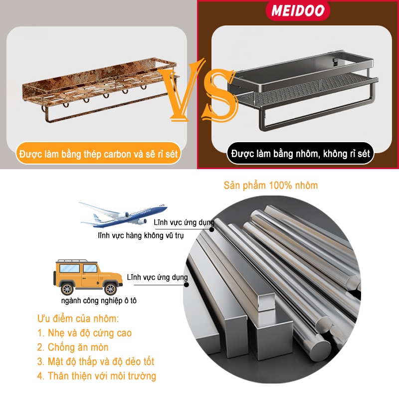 Ảnh MEIDOOBồn tắm Rack lưu trữ không lỗ Rack Kim loại nhôm Rack Dễ dàng cài đặt và sử dụng trongphòngtắm 4