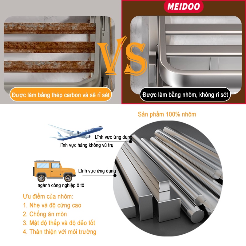 Ảnh Kệ MEIDOO gắn tường giữ khăn đa năng không cần khoan Giá để đồ bằng nhôm chắc chắn và bền 3