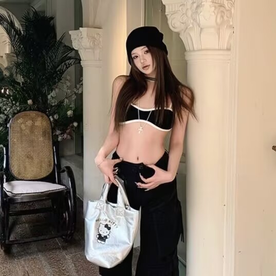 Mùa Hè Mới Thường Ngày Crop Top Hot Girl Ngắn Đen Tank Top Nữ