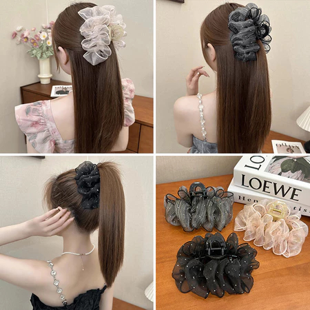 Mới bong bóng lưới hai mặt nơ kẹp tóc nữ lưng đầu cá mập lớn kẹp tất cả các phụ kiện tóc phù hợp
