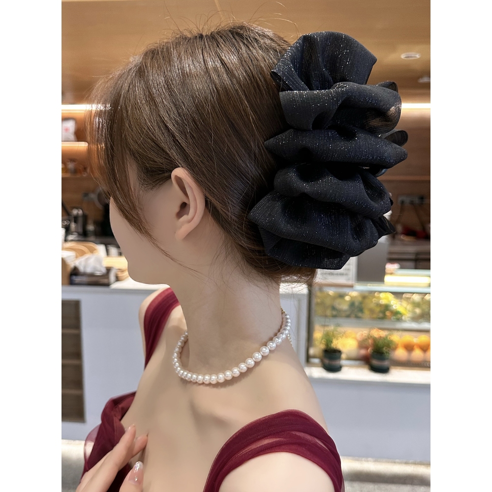 Mới bong bóng lưới hai mặt nơ kẹp tóc nữ lưng đầu cá mập lớn kẹp tất cả các phụ kiện tóc phù hợp