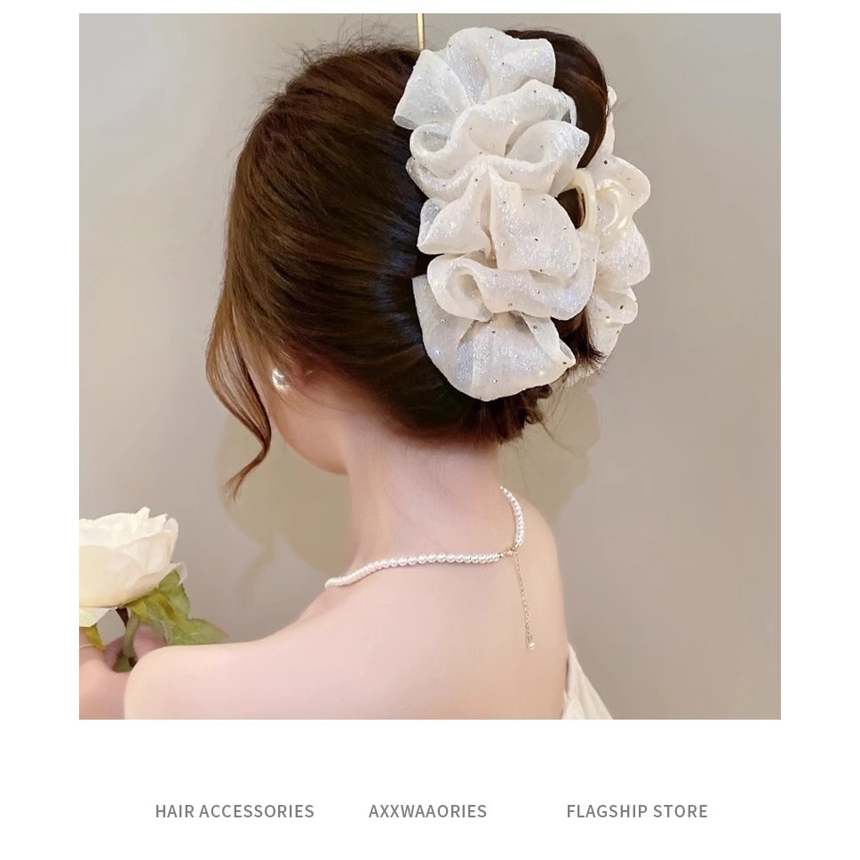 Mới bong bóng lưới hai mặt nơ kẹp tóc nữ lưng đầu cá mập lớn kẹp tất cả các phụ kiện tóc phù hợp