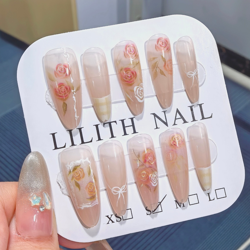 Pháp Hoa Hồng Pháp Móng Tay Giả Móng Tay Giả Nailbox Làm Móng Miếng Dán Hoa Hồng Mũi Nhọn Móng Tay Giả