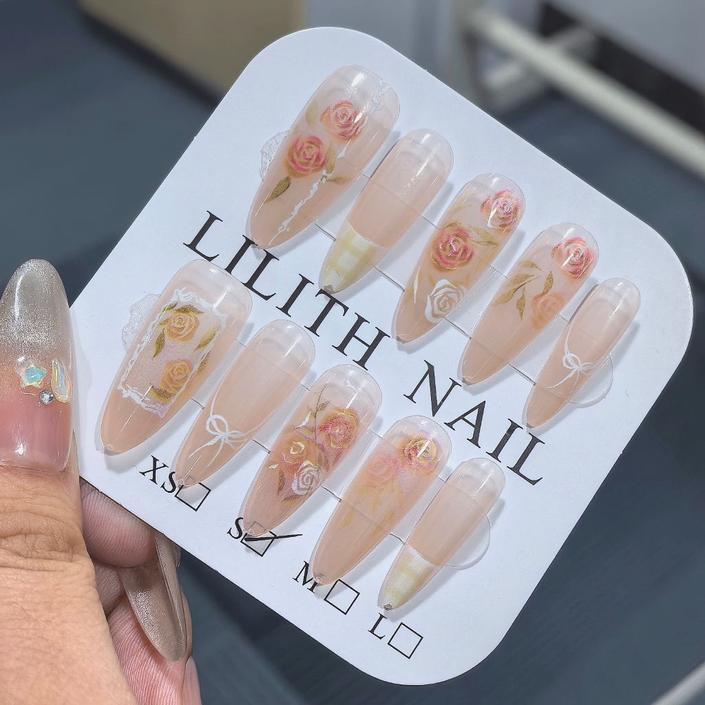 Pháp Hoa Hồng Pháp Móng Tay Giả Móng Tay Giả Nailbox Làm Móng Miếng Dán Hoa Hồng Mũi Nhọn Móng Tay Giả
