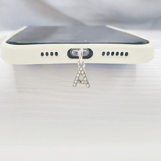 Lỗ Điện Thoại Di Động Chống Bụi Cắm Tự Làm Hợp Kim 26 Full Kim Cương Bạc Chữ Cái Tiếng Anh Mặt Dây Chuyền Điện Thoại Di Động Cổng Sạc Chống Bụi Cắm Trang Trí