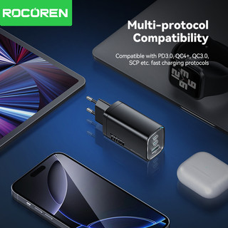 Rocoren GAN 70W USB C Sạc Du Lịch Di Động Sạc Nhanh PD QC 3.0 Sạc Nhanh Cho iPhone 17 Pro Max Laptop