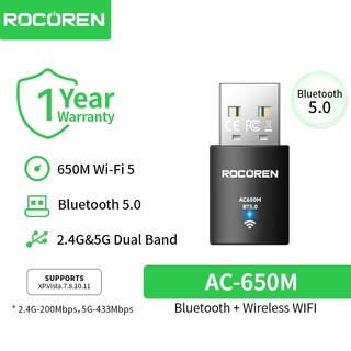 Rocoren AC650M Bluetooth Bộ chuyển đổi đầu thu không dây USB 2 trong 1 Mạng 2.4G / 5Ghz 650Mbps Mini Pocket Wifi cho máy tính xách tay Pc DesktopXP / Vista / 7-11