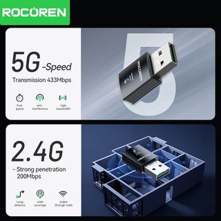 Rocoren AC650M Bluetooth Bộ chuyển đổi đầu thu không dây USB 2 trong 1 Mạng 2.4G / 5Ghz 650Mbps Mini Pocket Wifi cho máy tính xách tay Pc DesktopXP / Vista / 7-11