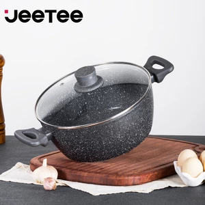 【Giá thấp lịch sử toàn shop】JEETEE Nồi Hầm Chống Dính Phủ Đá Vân Màu Xám 24cm Kèm Nắp Kính PFOA Free Dùng Cho Bếp Từ, Bếp Gas