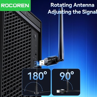 Rocoren 2.4G 300Mbps 5dBi Ăng-ten HighGain USB Wifi Adapter Mạng 2.4G / 5Ghz 650Mbps Mini Pocket Wifi Cho Pc DesktopXP / Vista / 7-11 Laptop