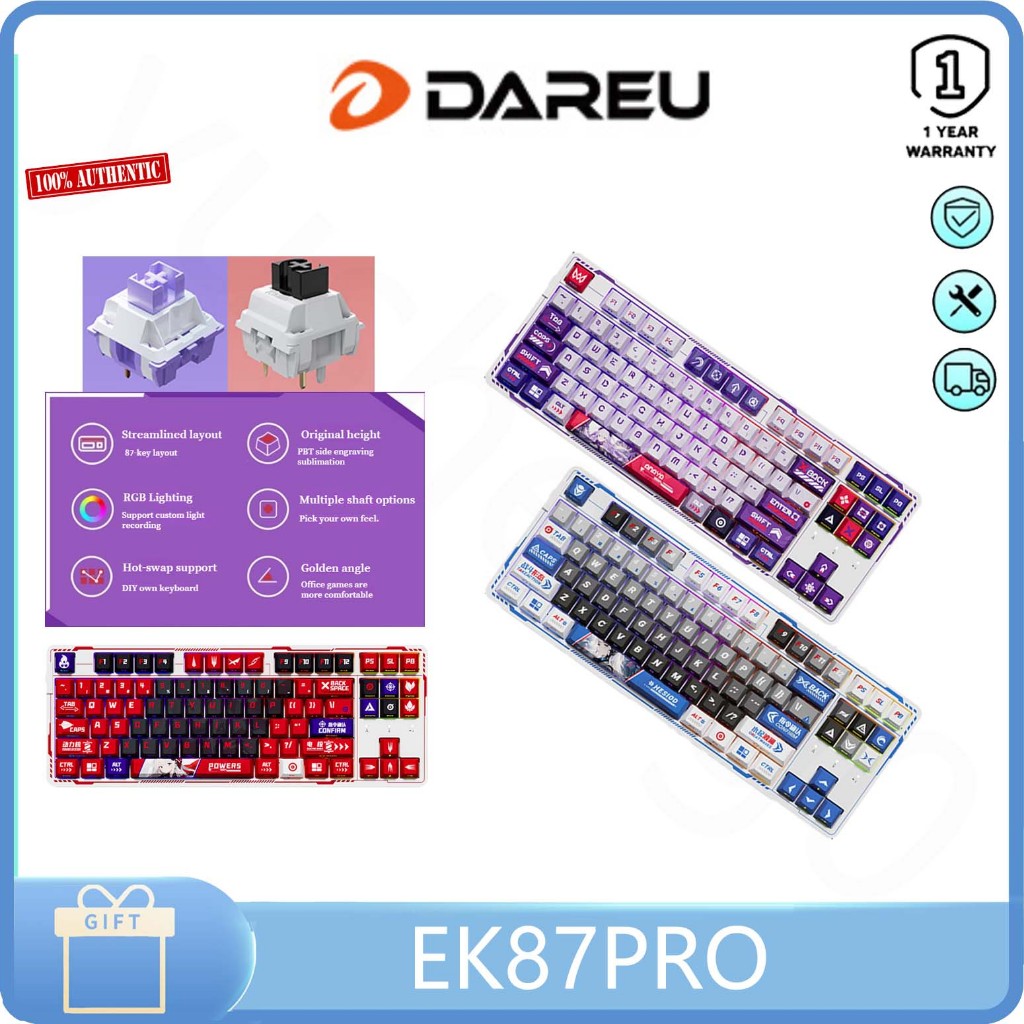 DAREU EK87PRO Anaya Original IP Wired /2.4G Bluetooth three-mode GASKET ...