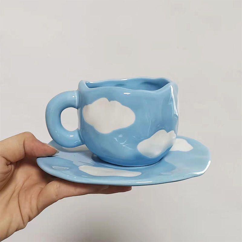 Đám Mây Gốm Cốc Cà Phê Sáng Tạo Không Đều Đĩa Nước Giá Trị Cao Cốc Uống ins Niche Sữa Cốc Cà Phê