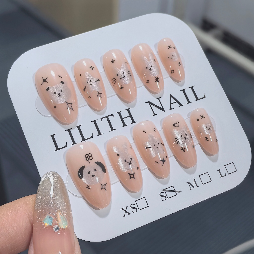Mắt Mèo Thú Cưng Dễ Thương Móng Tay Giả Móng Tay Giả Nailbox Làm Móng Tay Miếng Dán Mắt Mèo Hoạt Hình Mèo Con Chó Con Thỏ