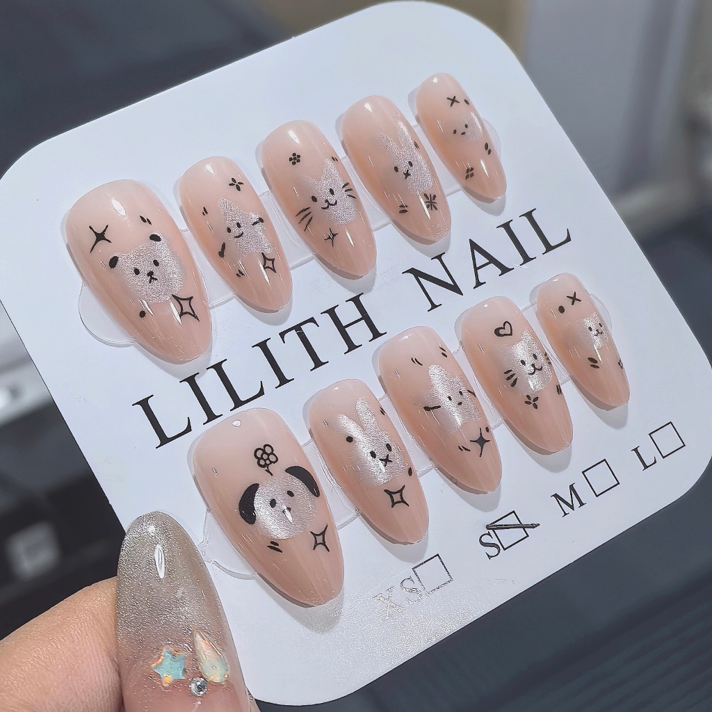 Mắt Mèo Thú Cưng Dễ Thương Móng Tay Giả Móng Tay Giả Nailbox Làm Móng Tay Miếng Dán Mắt Mèo Hoạt Hình Mèo Con Chó Con Thỏ