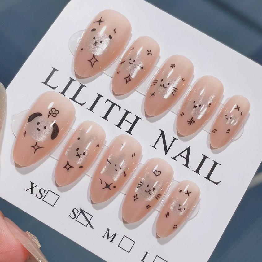 Mắt Mèo Thú Cưng Dễ Thương Móng Tay Giả Móng Tay Giả Nailbox Làm Móng Tay Miếng Dán Mắt Mèo Hoạt Hình Mèo Con Chó Con Thỏ