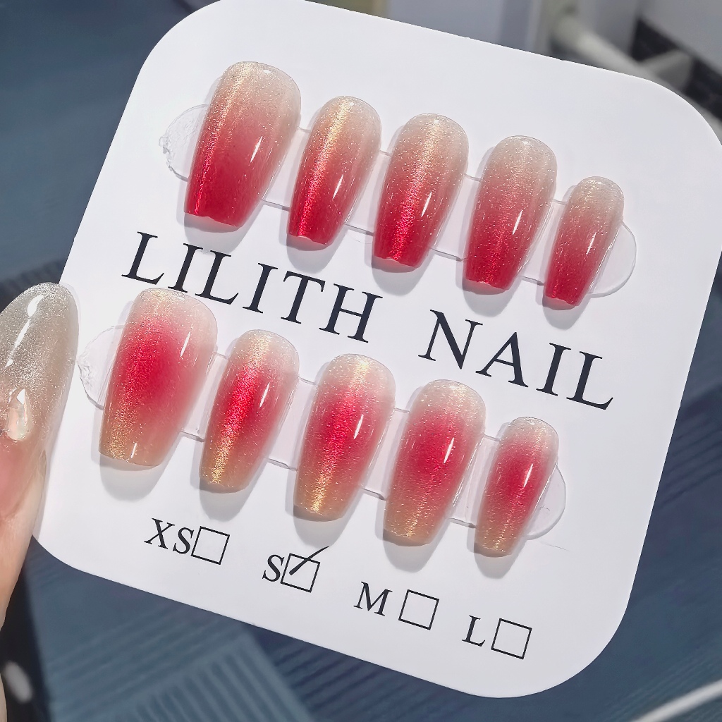 Blush Gradient Mắt Mèo Móng Tay Giả Móng Tay Móng Tay Giả Hộp Móng Tay Miếng Dán Móng Tay Mắt Mèo Gradient Thang Ngắn Móng Tay Giả