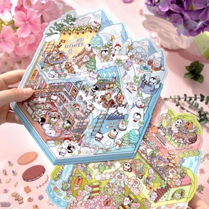 Enwei 4 Chiếc [SUPER BIG 2.0 Series] Magic House Phong Cảnh Miếng Dán PET Chống Thấm Nước Thêu Sò Chất Liệu Sổ Lưu Niệm Ba Chiều 3D