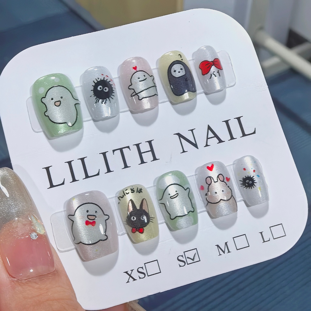 Vô Diện Nam Mèo Mắt Móng Tay Giả Móng Tay Giả Nailbox Làm Móng Tay Miếng Dán Mắt Mèo Spirited Away Bow