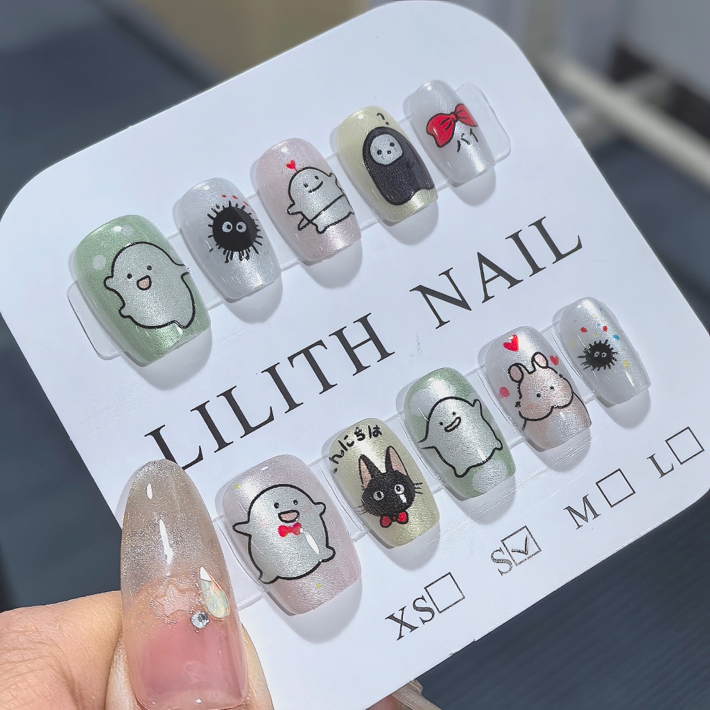 Vô Diện Nam Mèo Mắt Móng Tay Giả Móng Tay Giả Nailbox Làm Móng Tay Miếng Dán Mắt Mèo Spirited Away Bow