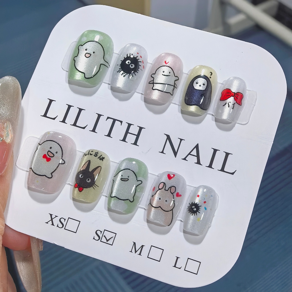 Vô Diện Nam Mèo Mắt Móng Tay Giả Móng Tay Giả Nailbox Làm Móng Tay Miếng Dán Mắt Mèo Spirited Away Bow