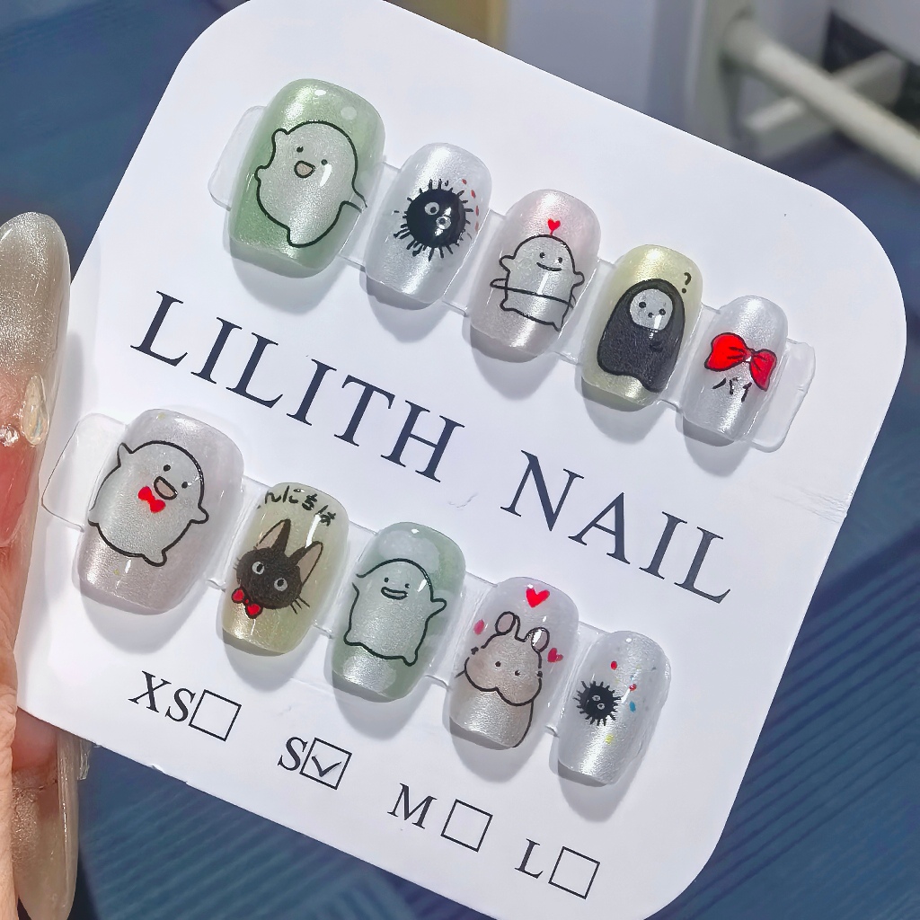 Vô Diện Nam Mèo Mắt Móng Tay Giả Móng Tay Giả Nailbox Làm Móng Tay Miếng Dán Mắt Mèo Spirited Away Bow