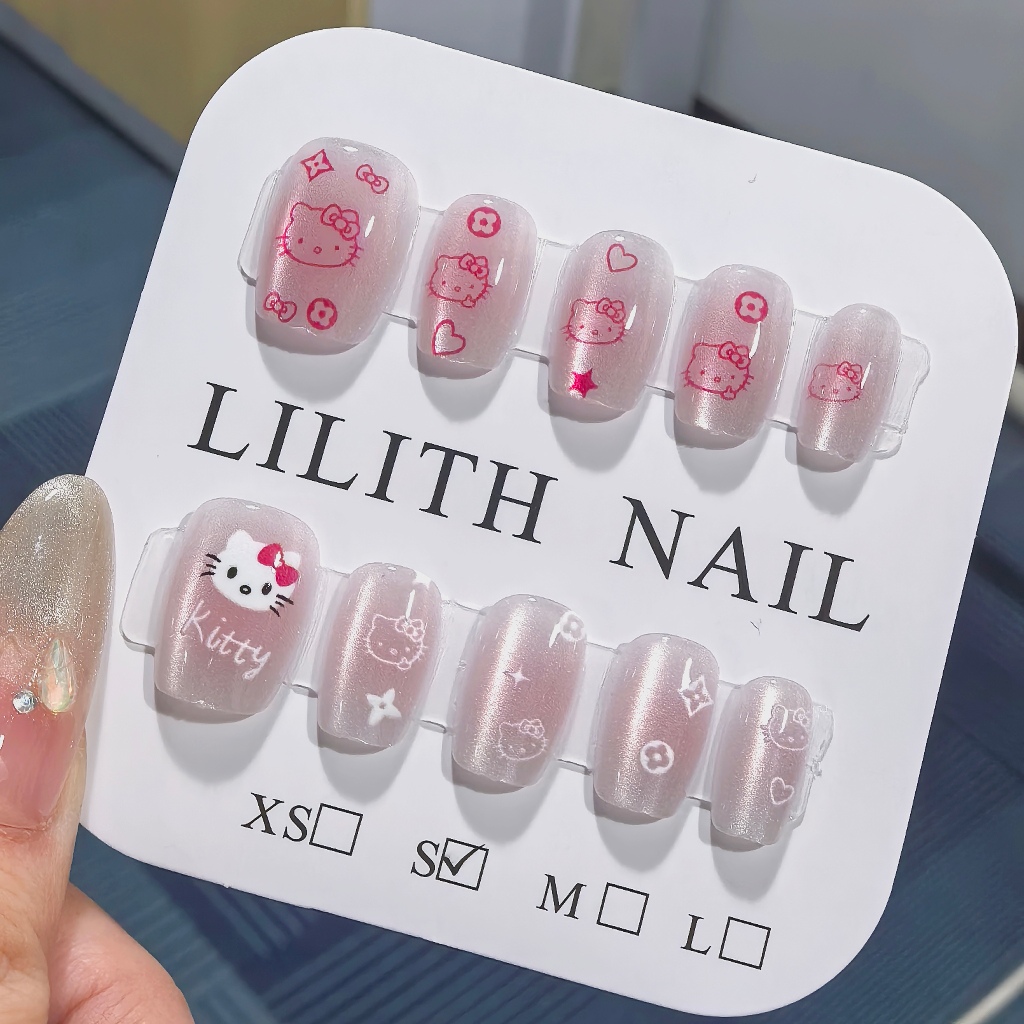 Nhấp Nháy KT móng tay giả mắt mèo Móng Tay Móng Tay Móng Tay Miếng Dán Mắt Mèo HelloKitty Gradient Blush