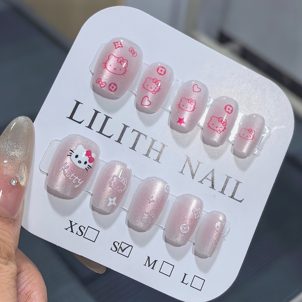 Nhấp Nháy KT móng tay giả mắt mèo Móng Tay Móng Tay Móng Tay Miếng Dán Mắt Mèo HelloKitty Gradient Blush