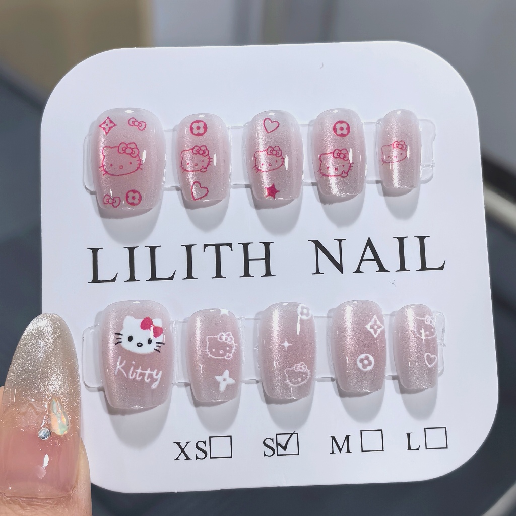Nhấp Nháy KT móng tay giả mắt mèo Móng Tay Móng Tay Móng Tay Miếng Dán Mắt Mèo HelloKitty Gradient Blush