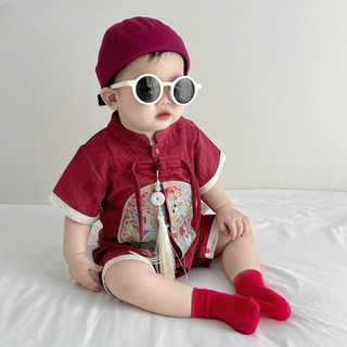 Quần áo trẻ sơ sinh Tết Nguyên Đán Sườn xám Áo liền quần 100% Cotton thêu Body – Dành cho trẻ sơ sinh Bộ ba mảnh Clthing (0-24 tháng)