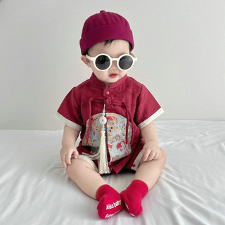 Quần áo trẻ sơ sinh Tết Nguyên Đán Sườn xám Áo liền quần 100% Cotton thêu Body – Dành cho trẻ sơ sinh Bộ ba mảnh Clthing (0-24 tháng)