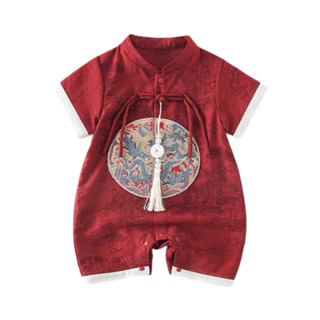 Quần áo trẻ sơ sinh Tết Nguyên Đán Kid Sườn xám Jumsuit – Bộ áo liền quần Cotton cho trẻ sơ sinh Bộ ba mảnh (0-24 tháng)
