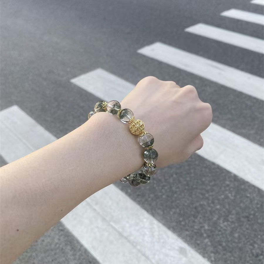 Sự giàu có Đá Tự Nhiên Màu Xanh Lá Cây Ma Tay Đính Hạt Nữ Ins SimpleLight Luxuryniche Thiết Kế Tính Khí Tinh TếVòng Tay
