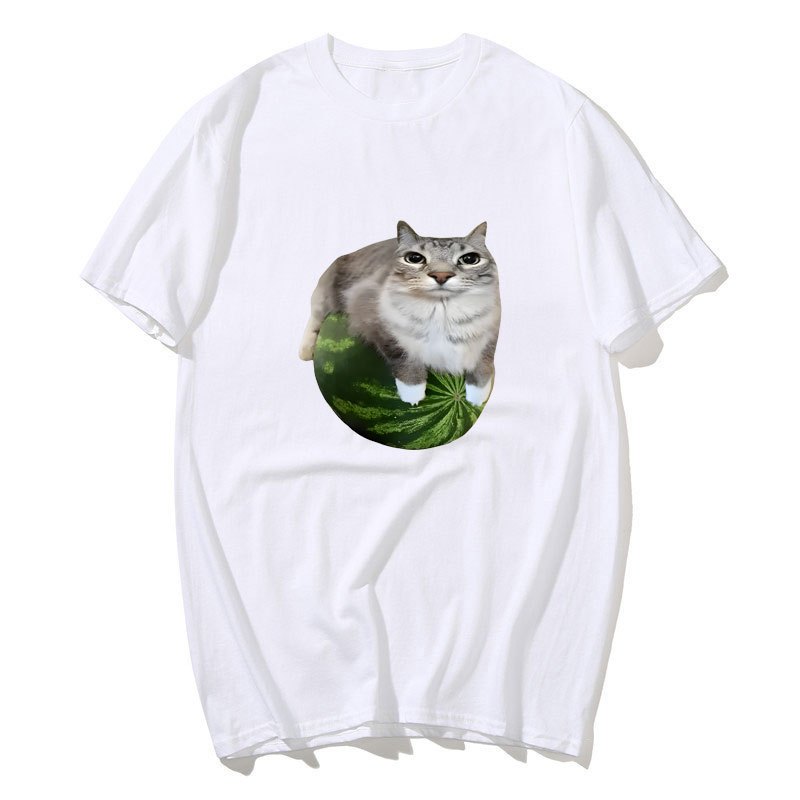 Áo thun hình mèo dưa hấu Silly Cat Meme Áo sơ mi in hình dưa hấu sang trọng là áo Unisex sành điệu cho cả nam và nữ