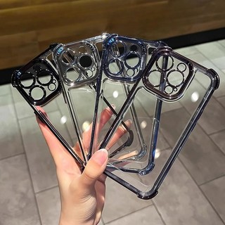 Vỏ Trong Suốt Mạ Sang Trọng Cho IPhone X XR XS 6 6S 7 8 Plus SE 2020 iPhone13 14 12 11 Pro Max Túi Khí Giáp Chống Rơi Trong Suốt Mềm Ốp Lưng Điện Thoại