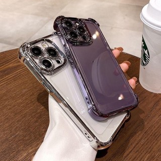 Vỏ Trong Suốt Mạ Sang Trọng Cho IPhone X XR XS 6 6S 7 8 Plus SE 2020 iPhone13 14 12 11 Pro Max Túi Khí Giáp Chống Rơi Trong Suốt Mềm Ốp Lưng Điện Thoại