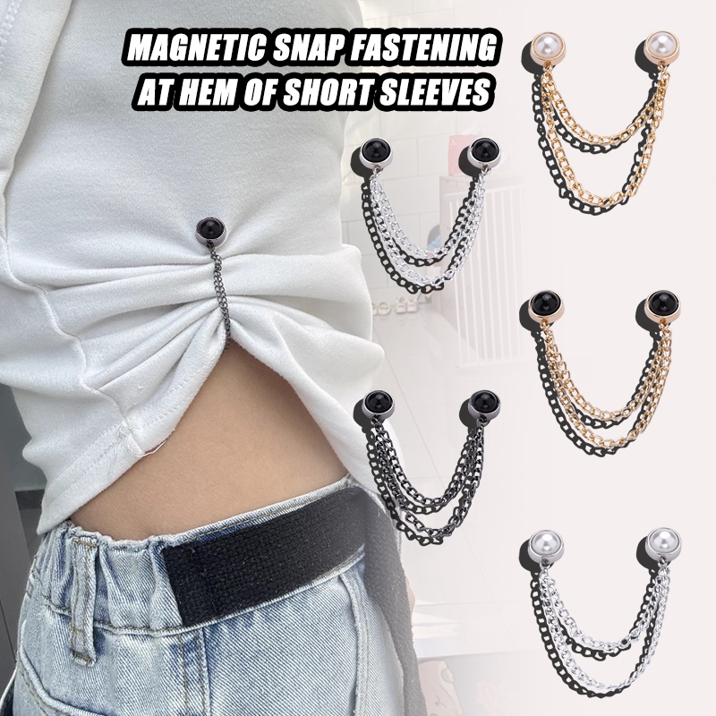 [Yunyuan] Quần áo và áo thun ngắn viền trên được rút ngắn, tay áo được rút ngắn có khóa có thể điều chỉnh được sử dụng để thắt chặt khóa và dây chuyền cố định từ tính eo