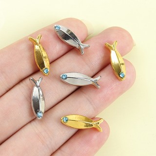 10 Chiếc Dễ Thương Hình Cá Miếng Đệm Hạt Với Kim Cương Giả Xanh, Vòng Cổ Bện Vòng Tay Vòng Chân Móc Khóa Và Nhiều Đồ Trang Trí Dây Xích Độc Đáo DIY Tạo Kiểu Cá Sấu Lỗ Thẳng Hạt Hợp Kim