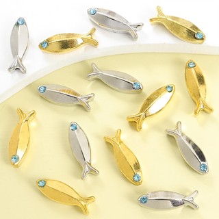 10 Chiếc Dễ Thương Hình Cá Miếng Đệm Hạt Với Kim Cương Giả Xanh, Vòng Cổ Bện Vòng Tay Vòng Chân Móc Khóa Và Nhiều Đồ Trang Trí Dây Xích Độc Đáo DIY Tạo Kiểu Cá Sấu Lỗ Thẳng Hạt Hợp Kim