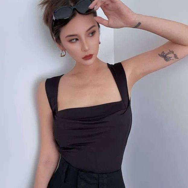 Áo vest dáng ôm thanh lịch màu trơn dành cho nữ Y2K áo crop top gợi cảm mới