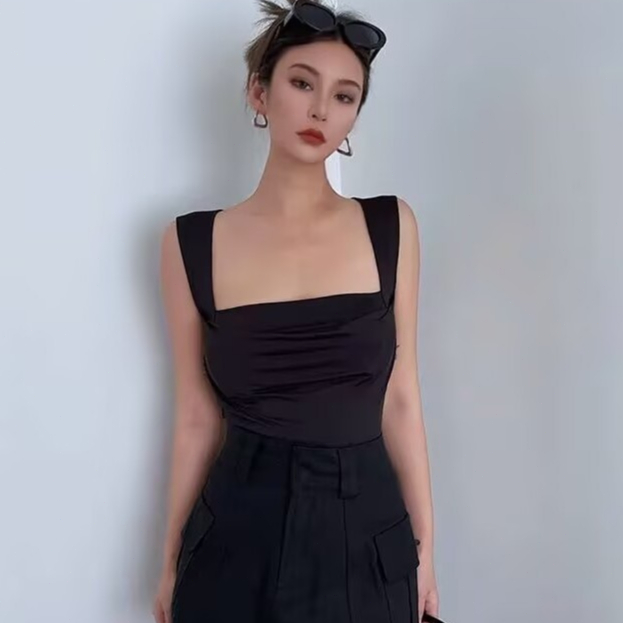Áo vest dáng ôm thanh lịch màu trơn dành cho nữ Y2K áo crop top gợi cảm mới