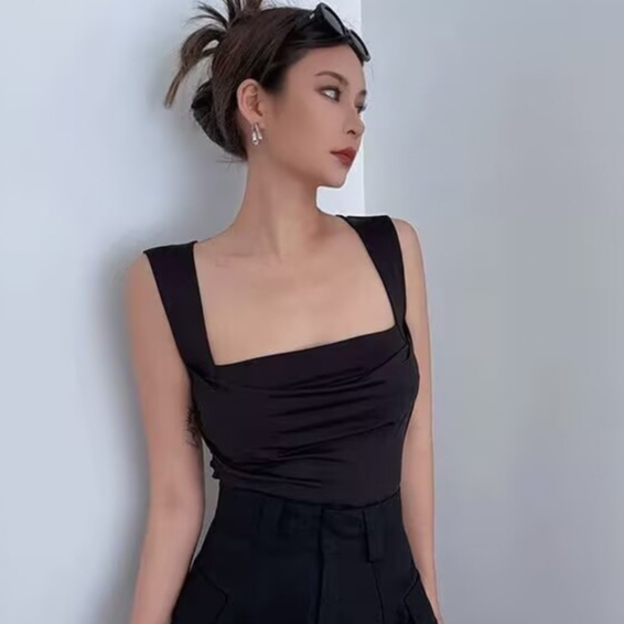 Áo vest dáng ôm thanh lịch màu trơn dành cho nữ Y2K áo crop top gợi cảm mới