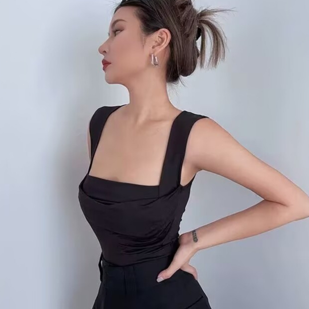 Áo vest dáng ôm thanh lịch màu trơn dành cho nữ Y2K áo crop top gợi cảm mới